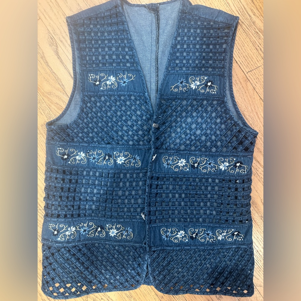 Embroidered Blue Denim Vest